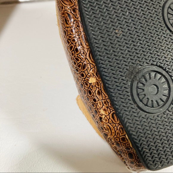 Brown Embossed Crocodile Print Buckle Flats - Picture 4 of 5